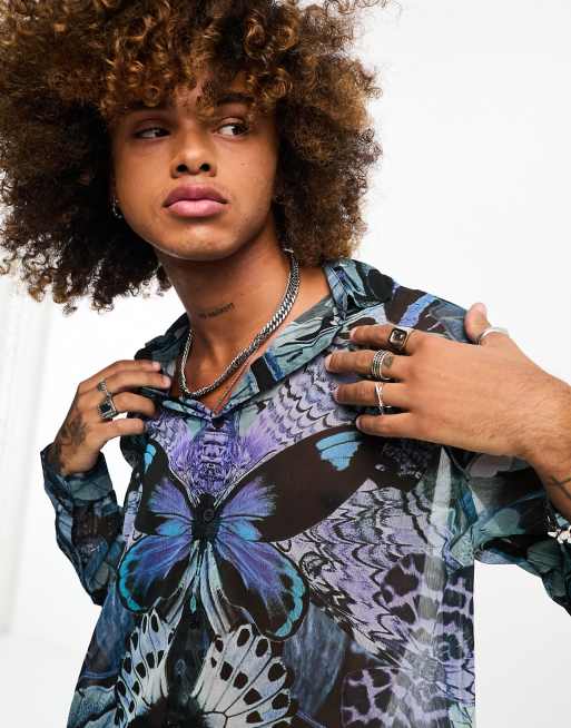 ASOS DESIGN - Gennemsigtig skjorte med sommerfugleprint i afslappet pasform