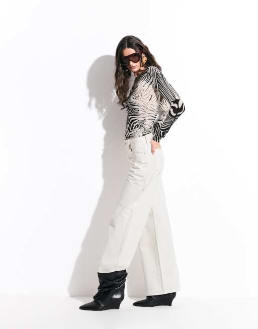 ASOS DESIGN gennemsigtig strikket top med blød overflade og rynket side i zebra, 3 af 8