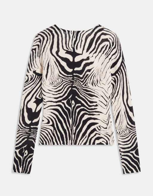 ASOS DESIGN gennemsigtig strikket top med blød overflade og rynket side i zebra, 6 af 8