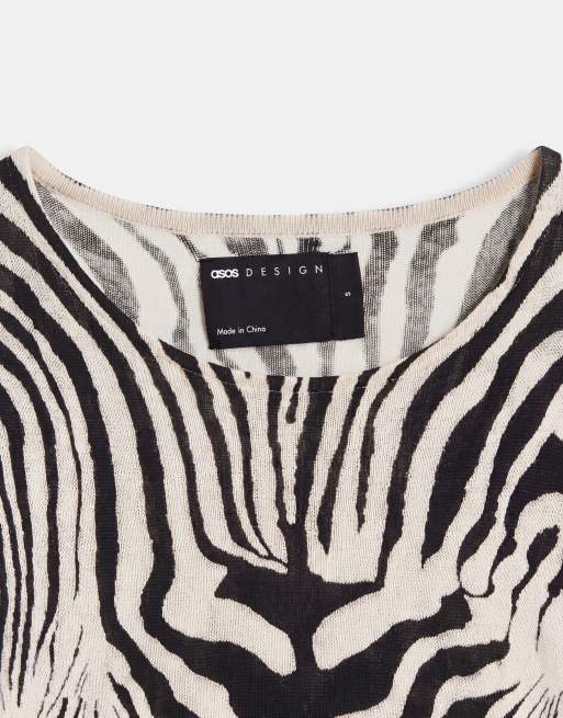 ASOS DESIGN gennemsigtig strikket top med blød overflade og rynket side i zebra, 7 af 8