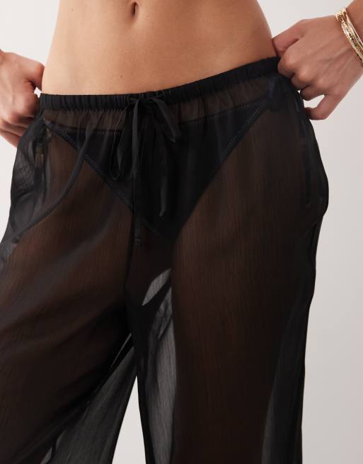 ASOS DESIGN genomskinliga vida strandbyxor i svart, 2 av 5