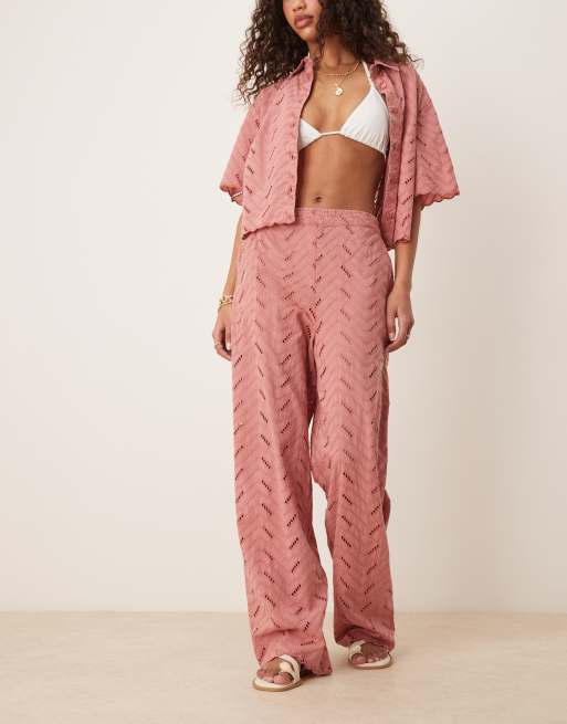 ASOS DESIGN geo broderie relaxed pants in rose (part of a set), 5 of 5