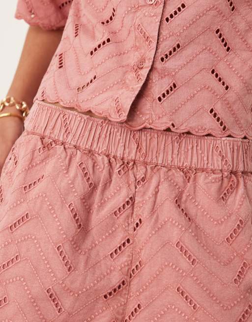 ASOS DESIGN geo eyelet relaxed shorts in rose - part of a set, 3 of 5