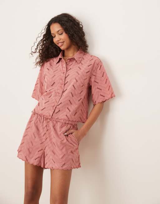 ASOS DESIGN geo eyelet relaxed shorts in rose - part of a set, 4 of 5