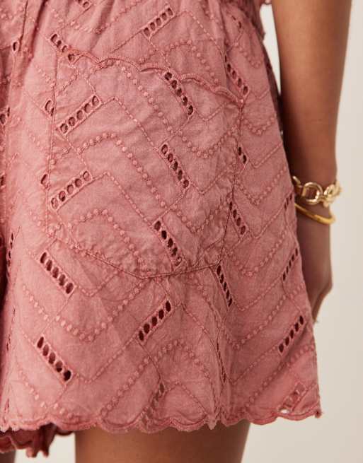 ASOS DESIGN geo eyelet relaxed shorts in rose - part of a set, 5 of 5