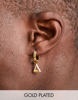 ASOS DESIGN geometric triangle hoop earrings in real gold plate