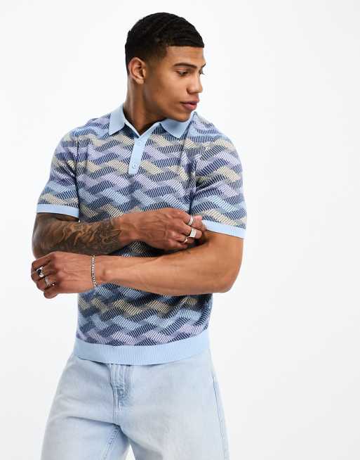 ASOS DESIGN – Geometriskt mönstrad, stickad pikétröja