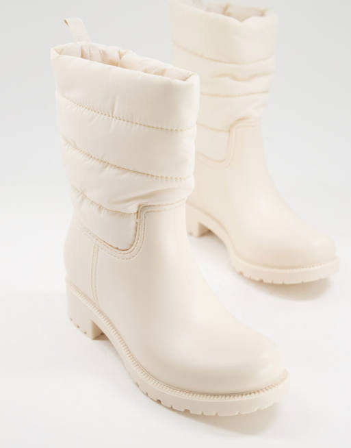 ASOS DESIGN - George - Gewatteerde regenlaarzen in crème