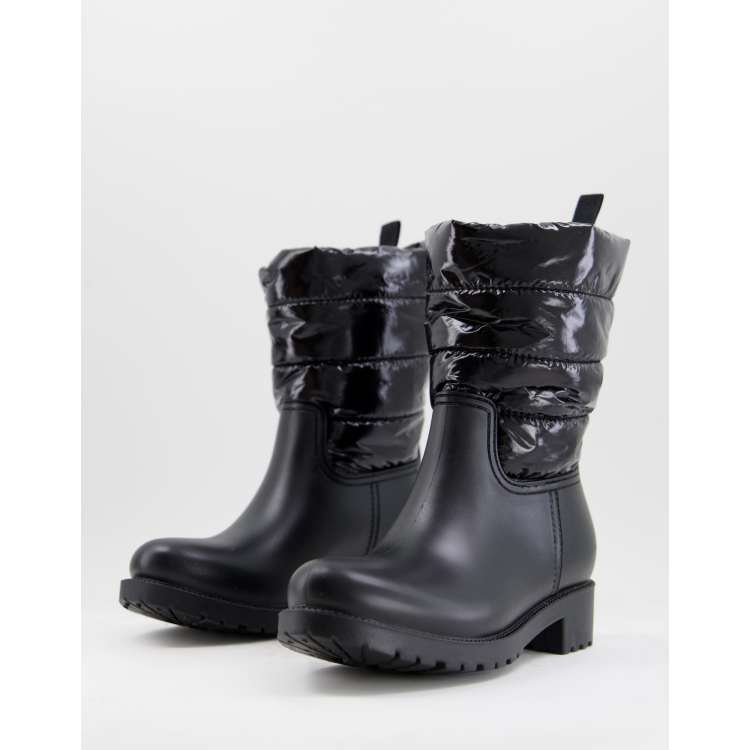 George Asos Donna Scarpe Stivali Stivali di gomma Stivali da pioggia imbottiti neri 
