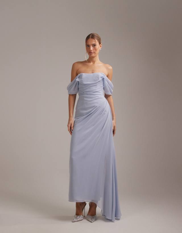 asos grey bridesmaid dress DESIGN georgette bardot bridesmaids in blue Quantabiodesign