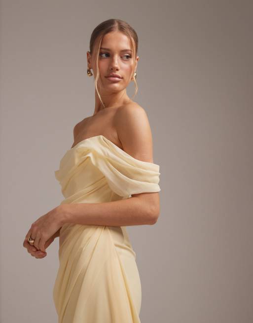 ASOS DESIGN georgette bardot bridesmaids dress in yellow, 5 of 5