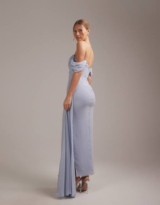 ASOS DESIGN - Georgette - Bruidsmeisjes - Bardotjurk in blauw, 3 van 5