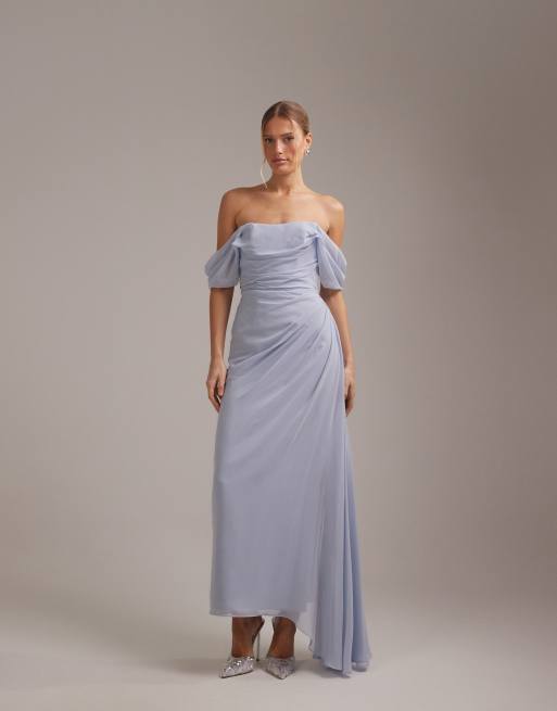 ASOS DESIGN - Georgette - Bruidsmeisjes - Bardotjurk in blauw, 5 van 5