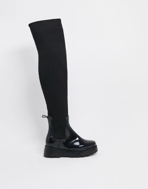 ASOS DESIGN Georgia over the knee gumboots in black | ASOS