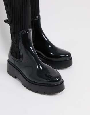 asos design glossy riding boot wellie in black