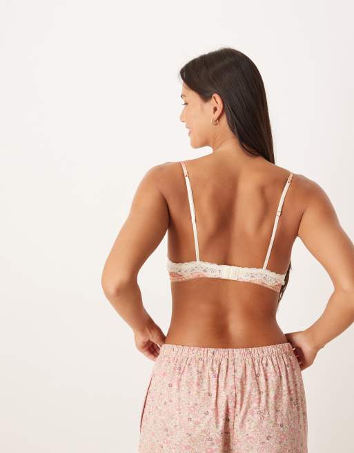 ASOS DESIGN Georgie mesh triangle bra with lace trim in orange vintage ditsy print, 3 of 4