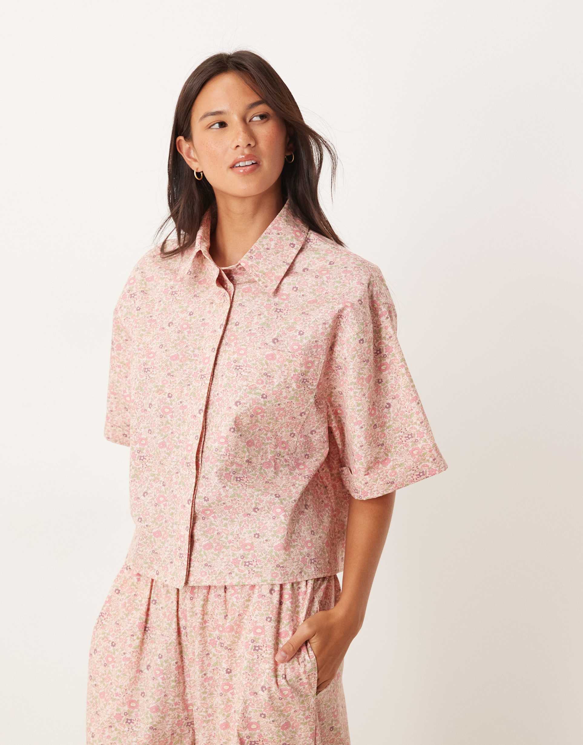 asos design georgie mix & match woven shirt in vintage ditsy print