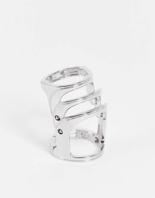 ASOS DESIGN - Gepantserde, gescharnierde skeletring in zilverkleur