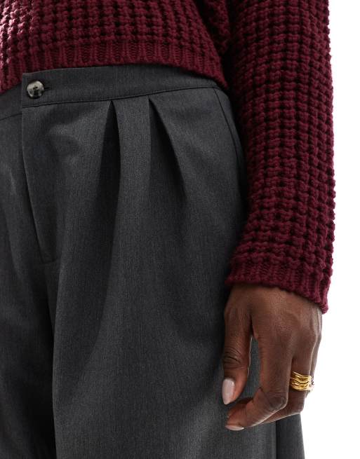 ASOS DESIGN - Geplooide broek met wijde pijpen en lage taille in grijs, 3 van 5