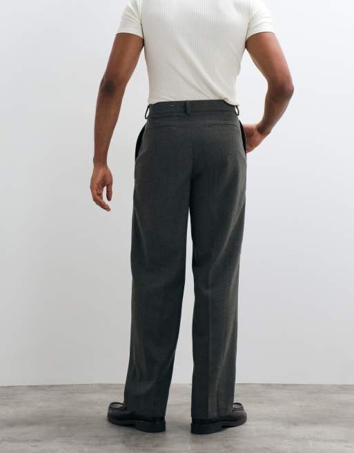 ASOS DESIGN geplooide broek met wijde pijpen en wol in antracietgrijze visgraat, 5 van 5