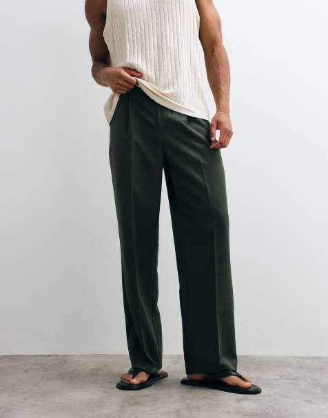 ASOS DESIGN geplooide broek met wijde pijpen in donkergroen - view 1