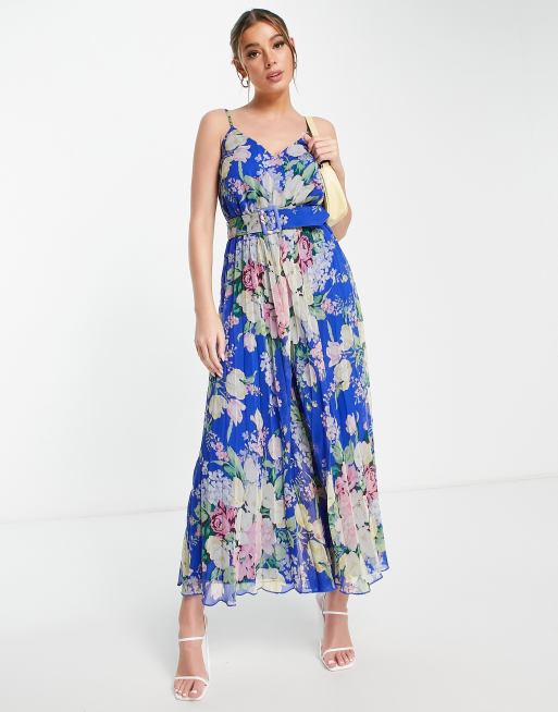 ASOS DESIGN - Geplooide cami-jumpsuit met riem in bloemenprint