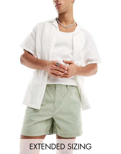 ASOS DESIGN - Geplooide chinoshort in saliegroen