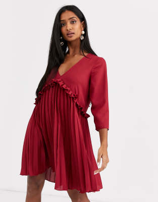 ASOS DESIGN  Plissiertes Mini-Hängerkleid Rot