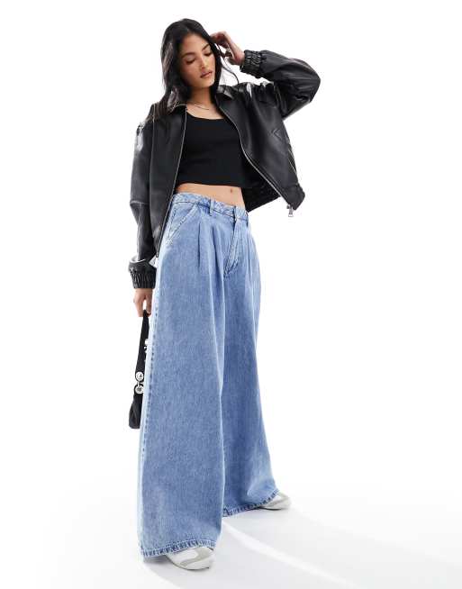 ASOS DESIGN - Geplooide jeans met wijde pijpen in vintage wassing 