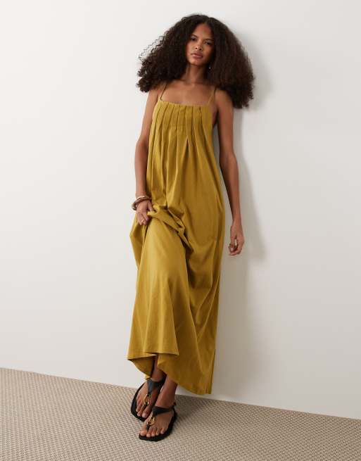 ASOS DESIGN - Geplooide jurk met A-lijn in olijfgroen, 2 van 4