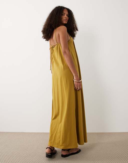 ASOS DESIGN - Geplooide jurk met A-lijn in olijfgroen, 4 van 4