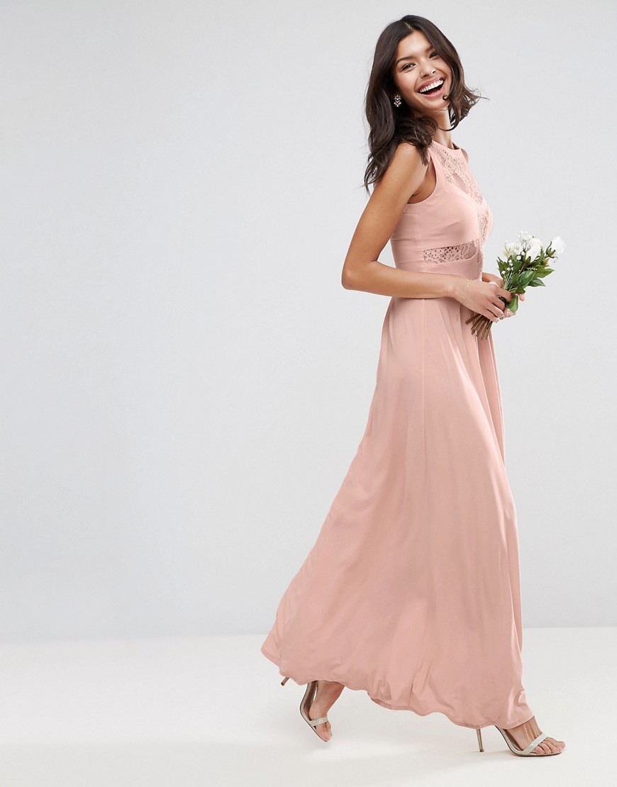 ASOS DESIGN - Geplooide lange jurk met kanten top-Roze