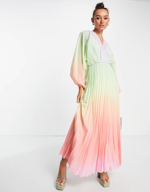 ASOS DESIGN Geplooide maxi jurk in pastelkleurige ombre