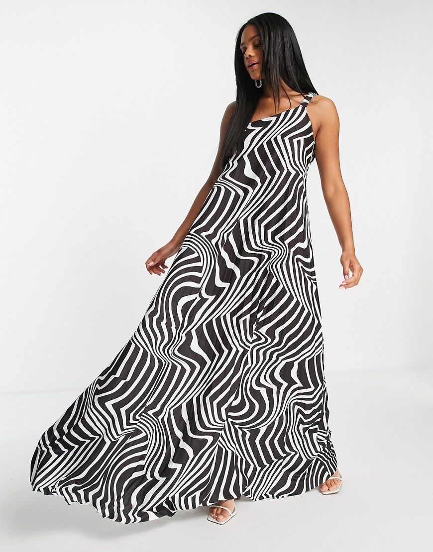 ASOS DESIGN - Geplooide maxi-jurk met blote schouder en zebraprint-Veelkleurig