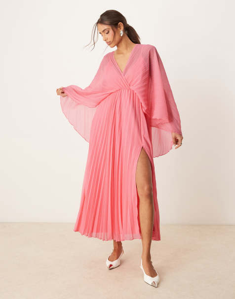 ASOS DESIGN - Geplooide maxi-jurk met plooien en capedetail in roze - view 1