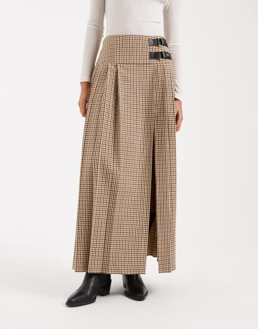 ASOS DESIGN - Geplooide maxi rok in microruit, 4 van 5