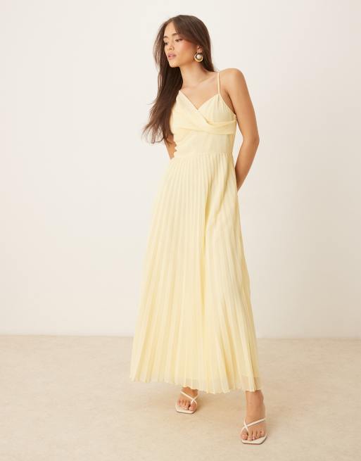 ASOS DESIGN - Geplooide midi cami jurk met gedrapeerd lijfje in geel