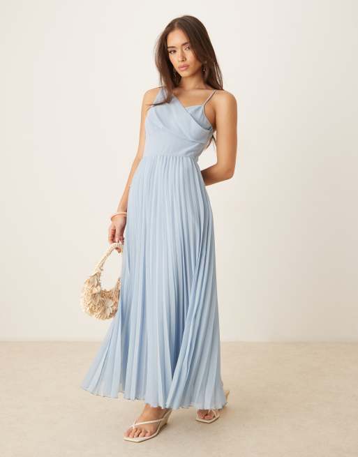 ASOS DESIGN - Geplooide midi cami-jurk met gedrapeerd lijfje in saliegroen