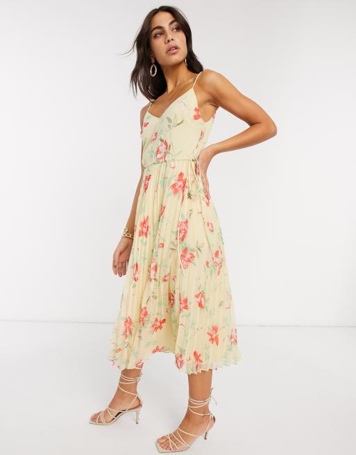 ASOS DESIGN - Geplooide midi-jurk met trekkoord en bloemenprint