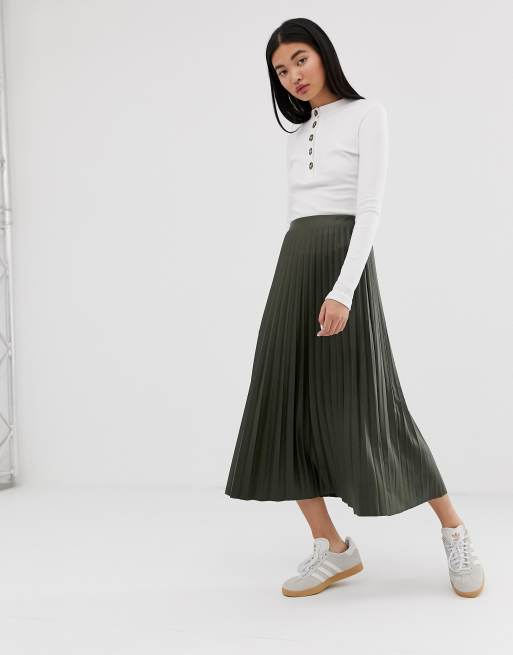 ASOS DESIGN Geplooide midi rok in leerlook