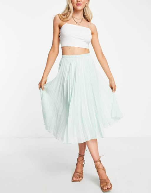 ASOS DESIGN - Geplooide midi rok in saliegroen