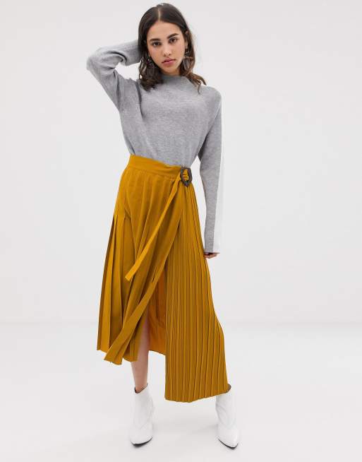 ASOS DESIGN - Geplooide midi-rok met gesp