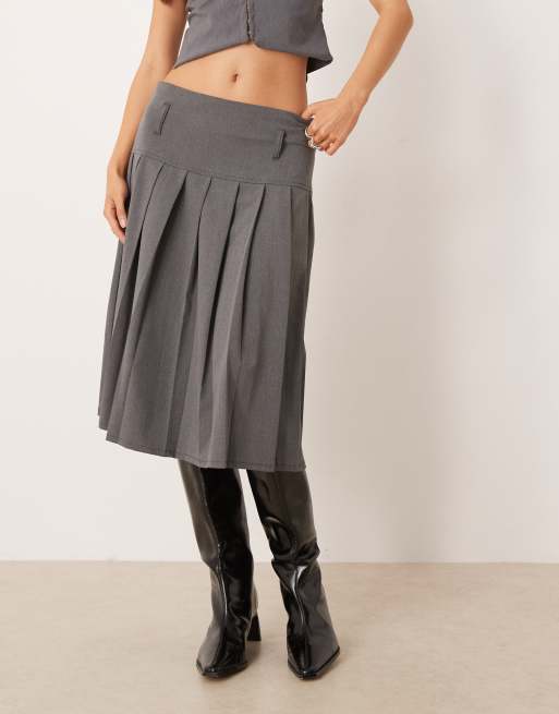 ASOS DESIGN - Geplooide midi rok met verlaagde taille in antracietgrijs, 3 van 5