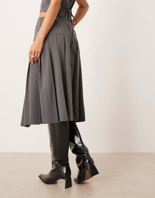 ASOS DESIGN - Geplooide midi rok met verlaagde taille in antracietgrijs, 5 van 5