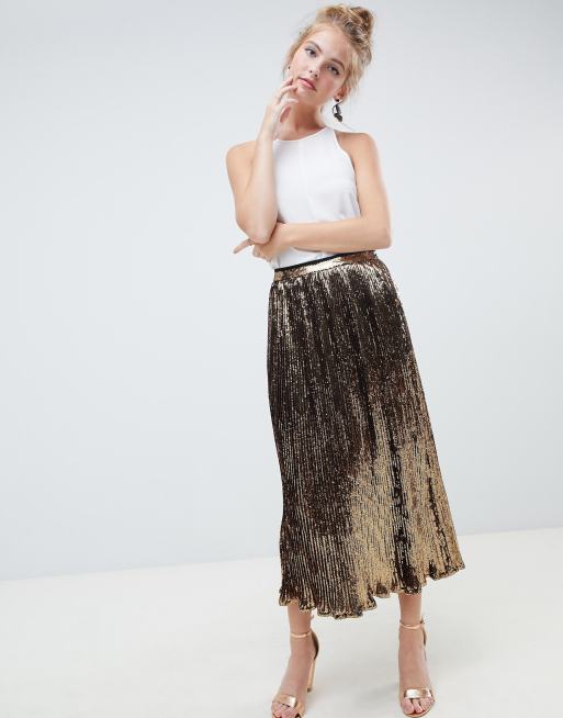 ASOS DESIGN - Geplooide midirok met lovertjes