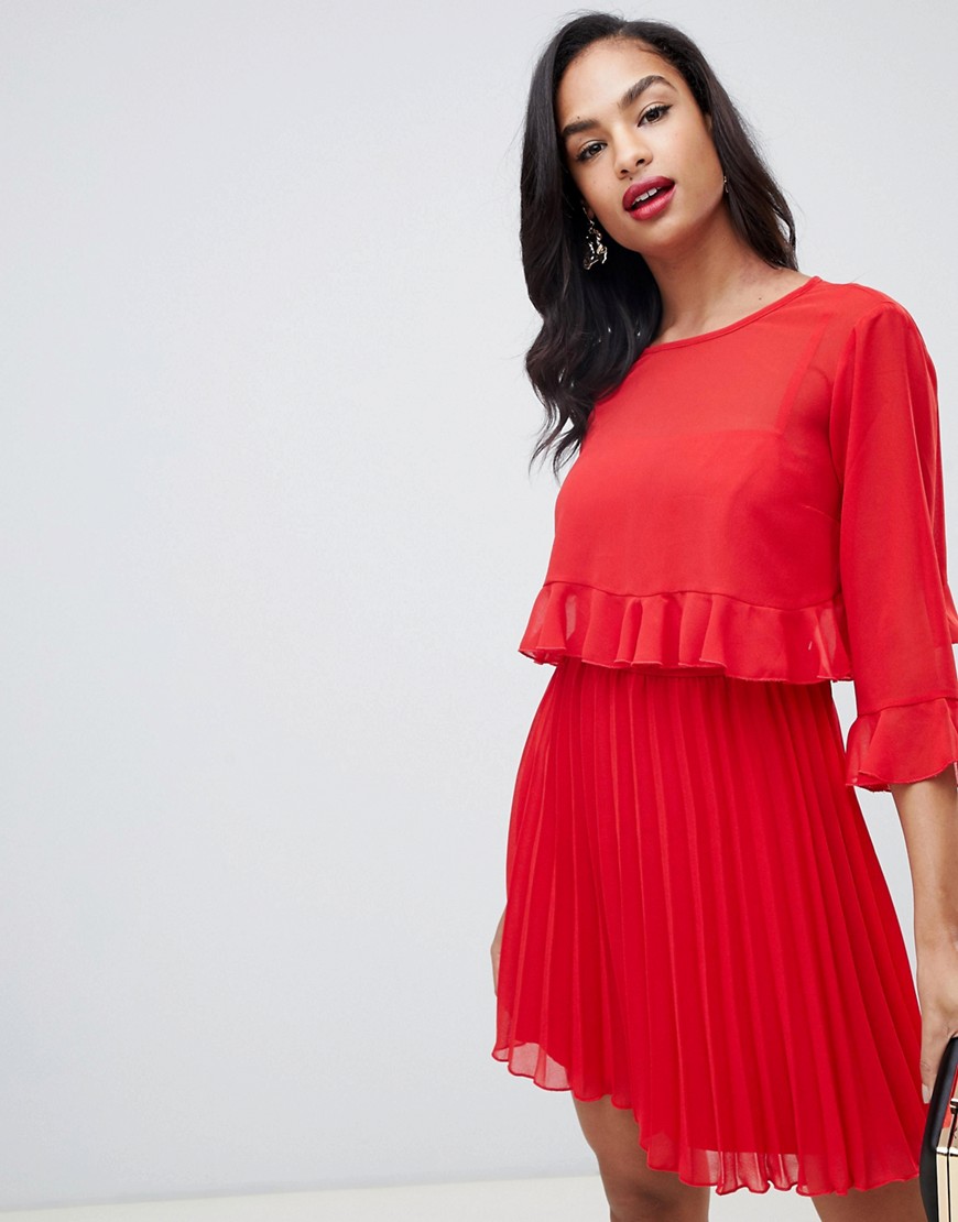ASOS DESIGN - Geplooide mini-jurk met dubbele laag-Rood