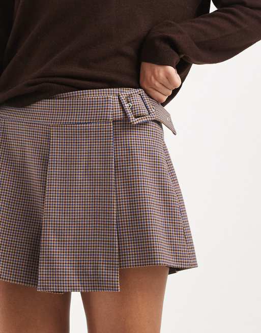 ASOS DESIGN - Geplooide mini skort met gesp in microruit, 5 van 5