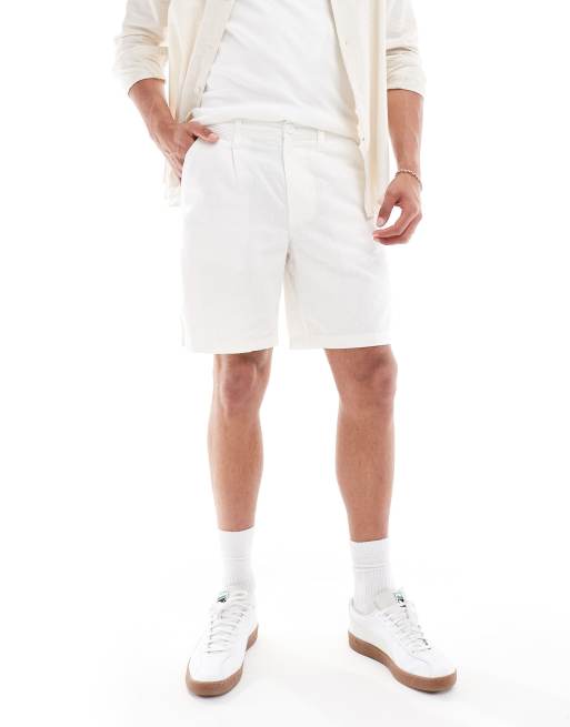 ASOS DESIGN - Geplooide short van linnenmix in wit