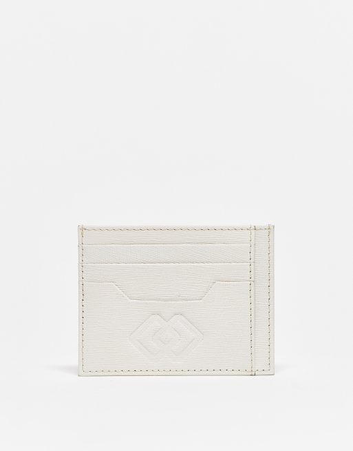 ASOS DESIGN – Geprägtes Kartenetui aus Leder in Ecru