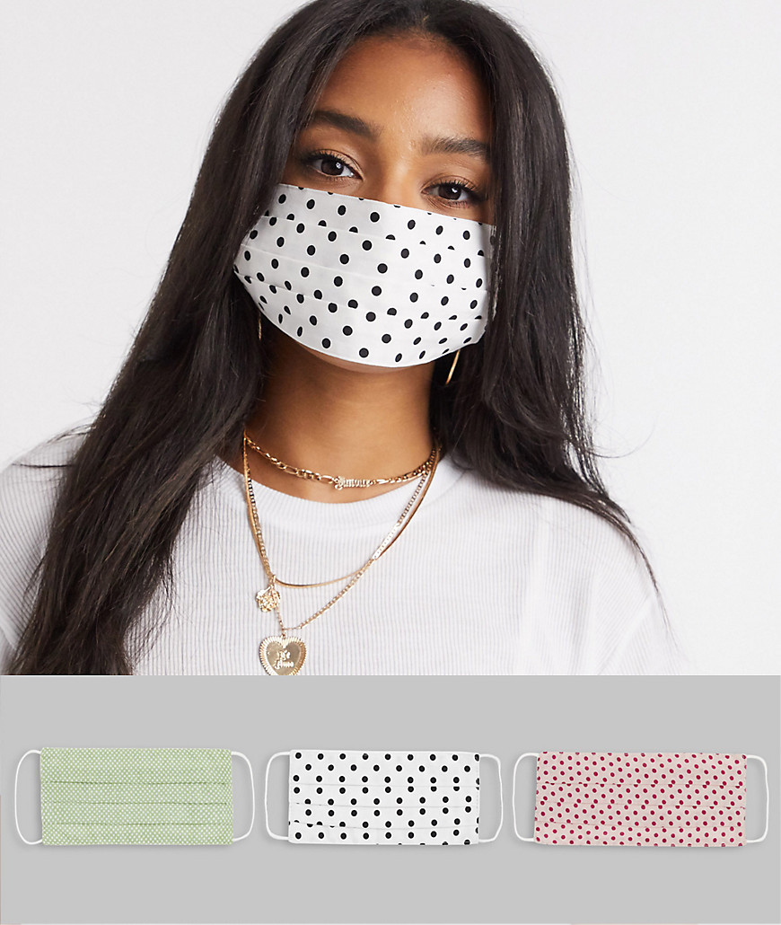 ASOS DESIGN – Gepunktete Gesichtsmasken im 3er-Pack-Mehrfarbig